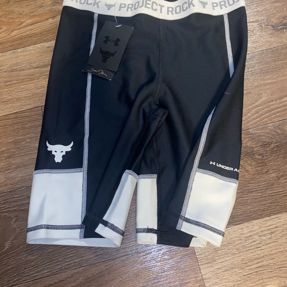 Under Armour Project Rock  Black and White Compression Shorts